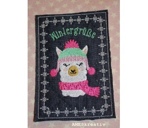 Stickserie - Winter Lama inkl. Anhänger, Postkarte und Puschen Datei